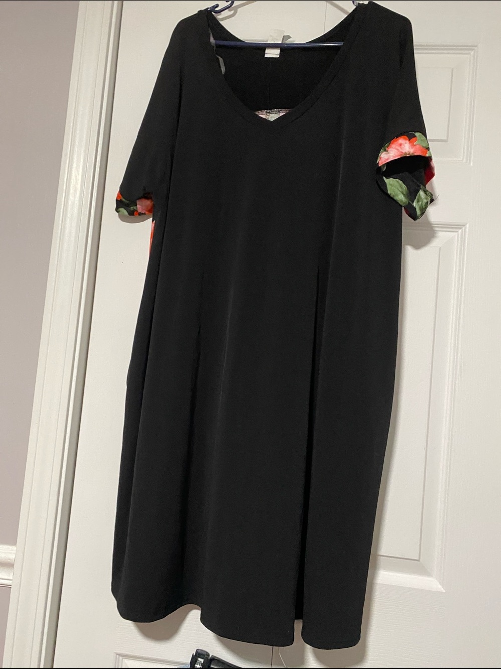 Honeyme Black Midi Dress with Floral Cuff Accents